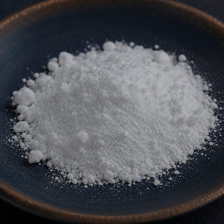 Magnesium glycinate powder in a dark ceramic dish